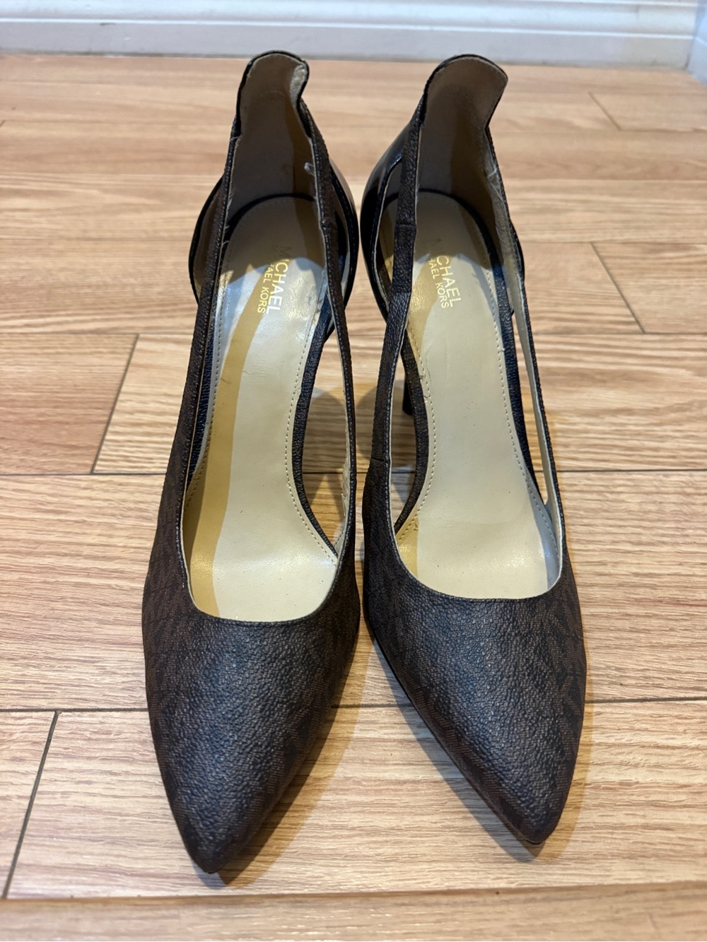 Michael Kors MK LOGO Dark Brown Pointed Toe Slingback Heels